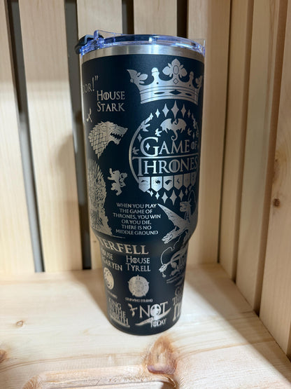 Game of Thrones 40oz Engraved Tumbler | GOT Stanley Style Cup | House Stark Dragon Travel Mug | Fantasy Bookish Gift | Winter Is Coming