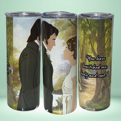 Pride and Prejudice Tumbler | Mr. Darcy & Elizabeth Silhouette | Romantic Quote Gift for Readers