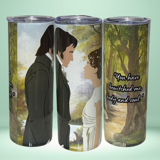 Pride and Prejudice Tumbler | Mr. Darcy & Elizabeth Silhouette | Romantic Quote Gift for Readers
