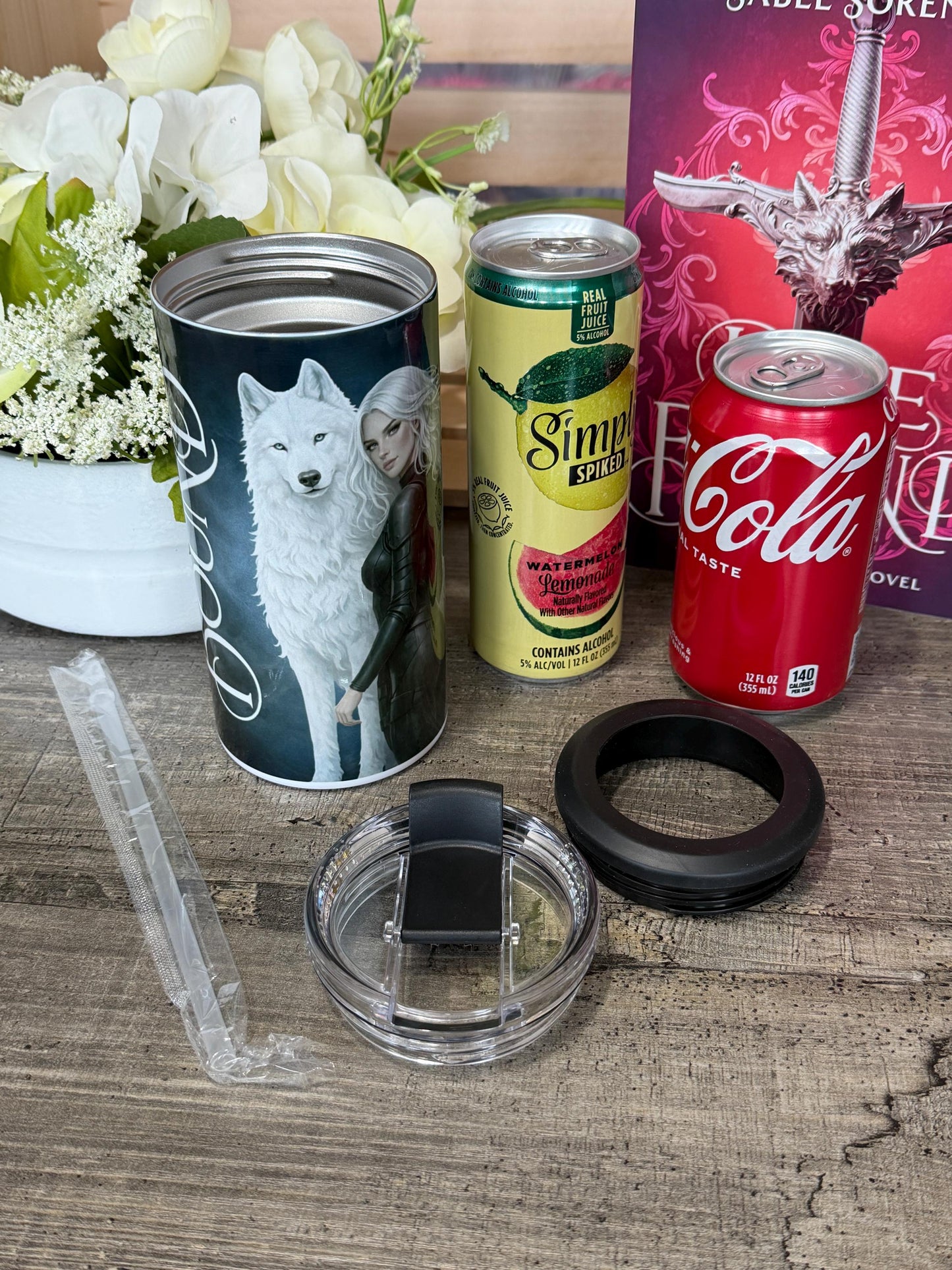 Dire Bound Inspired 4 in 1 Can Cooler | Meryn Cooper Wolf Tumbler | Dark Fantasy Romance Cup | Wolves of Ruin Gift | Bookish Drinkware