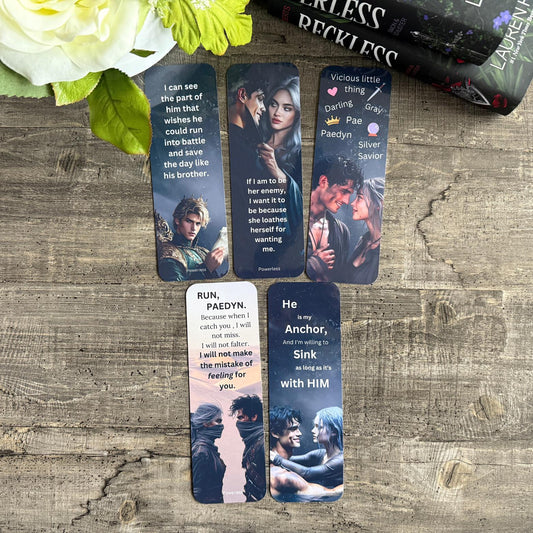 Powerless Inspired Bookmark Set | Lauren Roberts Bookish Gifts | Character Art + Quotes | Paedyn & Kitt | Enemies to Lovers