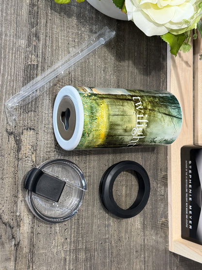 Twilight Aesthetic 4 in 1 Can Cooler | Edward Bella Jacob Inspired | Moody Forest Bookish Tumbler | Forks Vibes Cup | Vampire Reader Gift