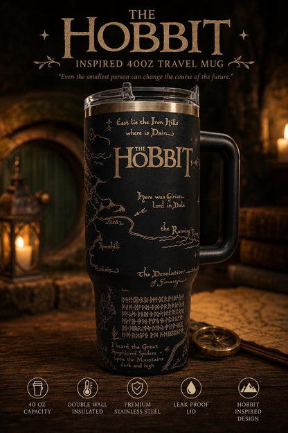 The Hobbit 40oz Engraved Tumbler | LOTR Inspired Travel Mug | Middle Earth Map Cup | Tolkien Fantasy Gift | Bookish Tumbler