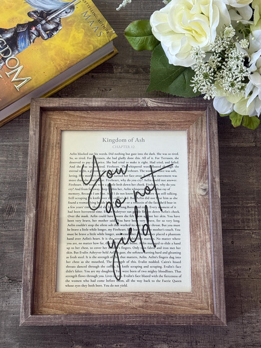 Bookish Frame | Throne of Glass "You Do Not Yield" Book Page Frame – Kingdom of Ash Wall Art