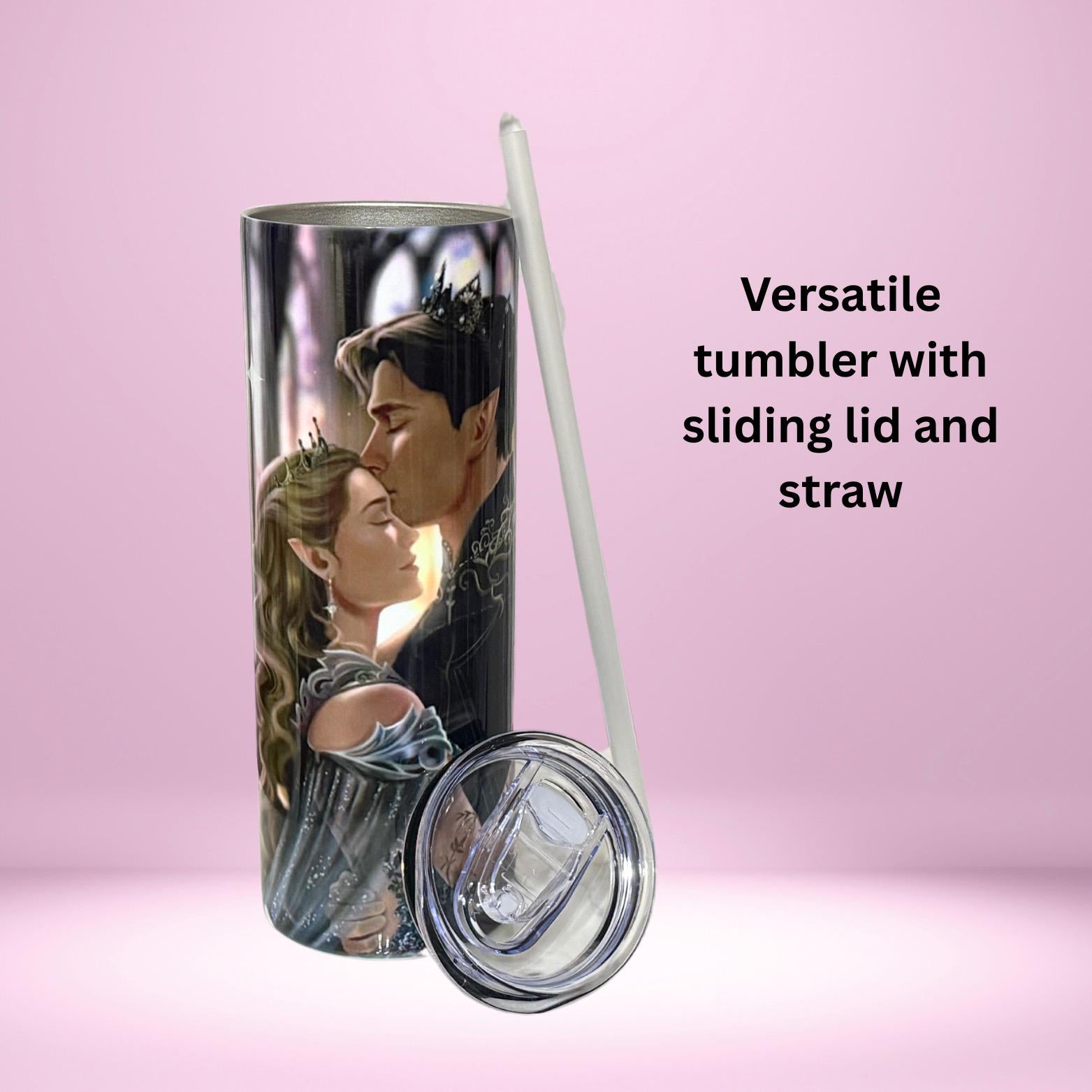 ACOTAR Inspired Tumbler – Feyre & Rhysand Romantic Fantasy Cup – "Hello, Feyre Darling" Elven Couple Design