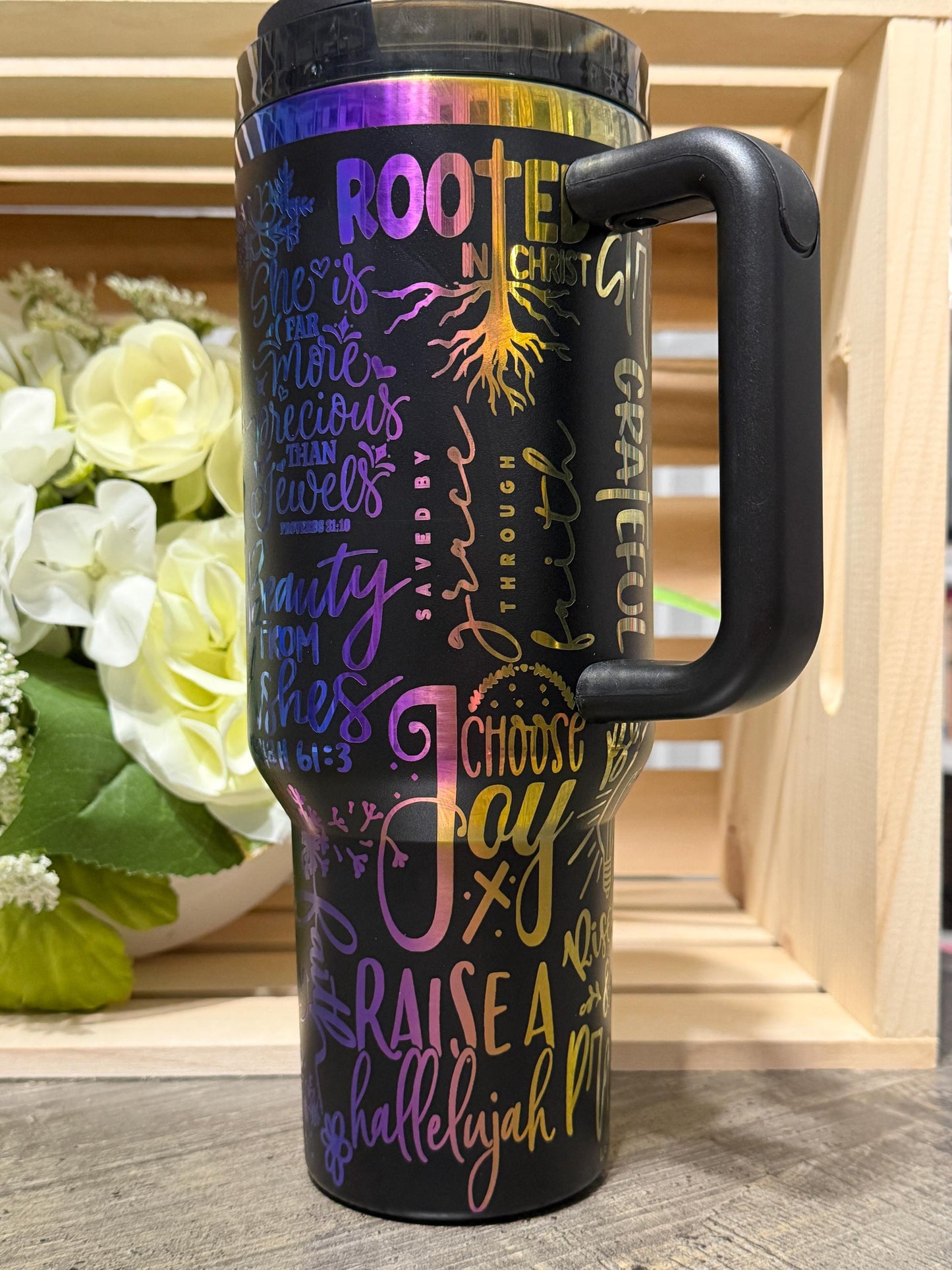 Stanley Style Christian Rainbow Engraved 40oz Tumbler | Faith Scripture Stainless Steel Cup | Proverbs 31 Gift | Inspirational Mug