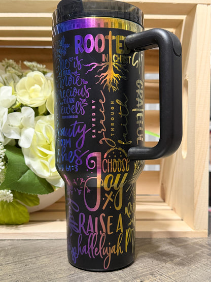 Stanley Style Christian Rainbow Engraved 40oz Tumbler | Faith Scripture Stainless Steel Cup | Proverbs 31 Gift | Inspirational Mug