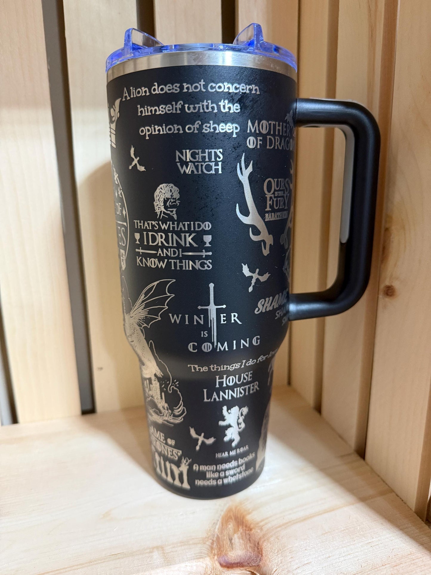Game of Thrones 40oz Engraved Tumbler | GOT Stanley Style Cup | House Stark Dragon Travel Mug | Fantasy Bookish Gift | Winter Is Coming