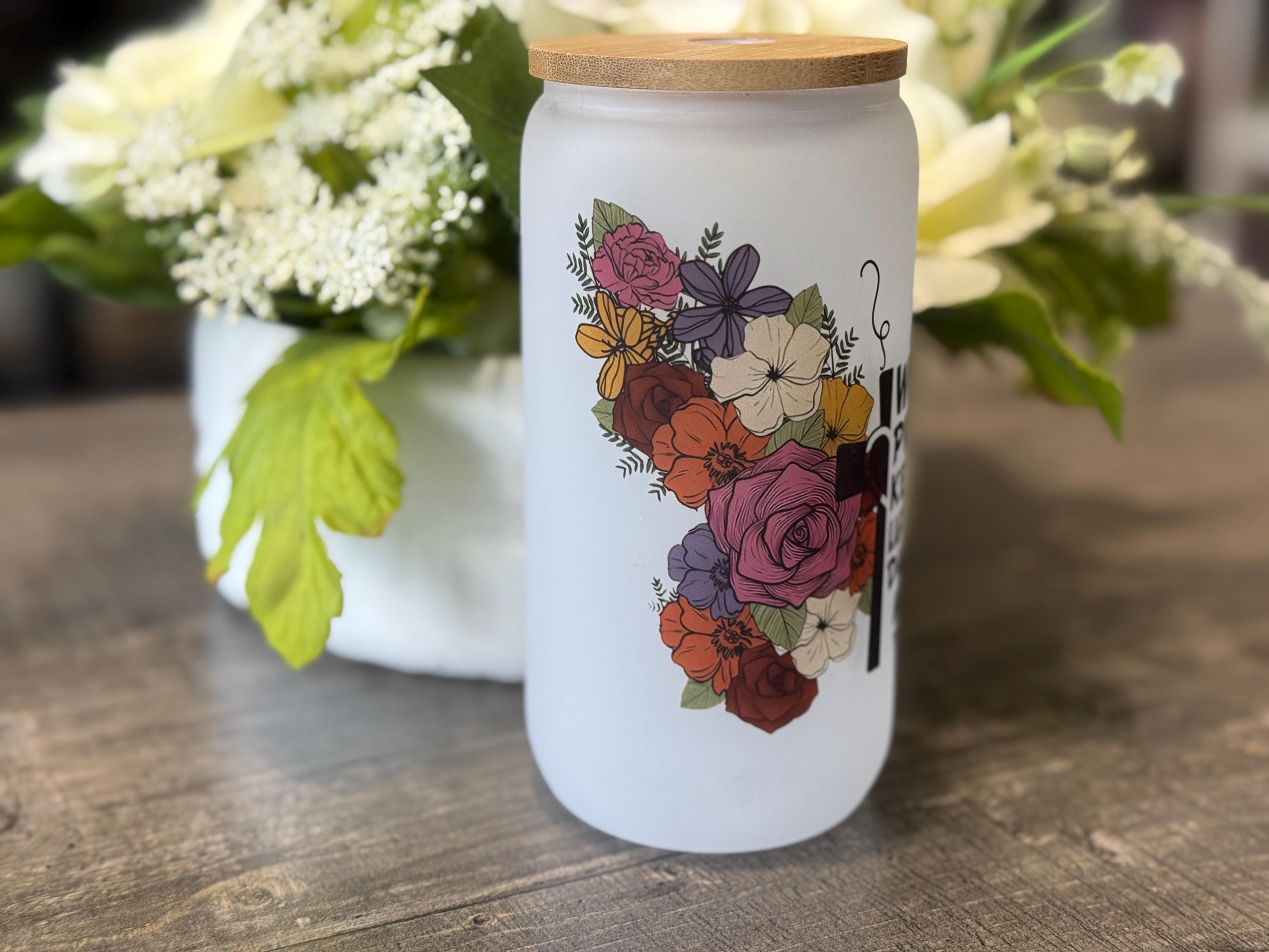 Way Maker Miracle Worker Tumbler | 16oz Frosted Glass with Bamboo Lid & Straw | Christian Gift