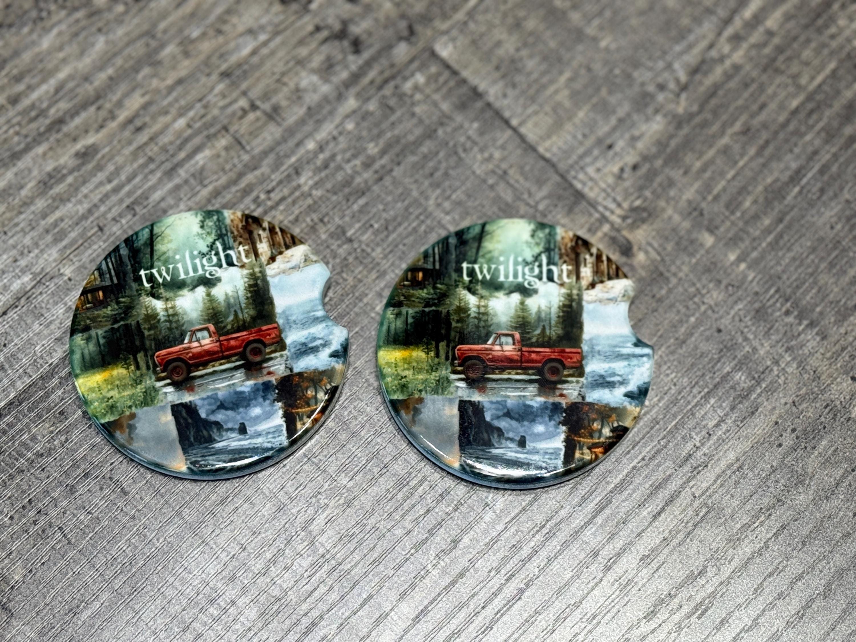 Twilight Forest & Red Truck Car Coasters – Bella, Jacob, Edward Aesthetic Set