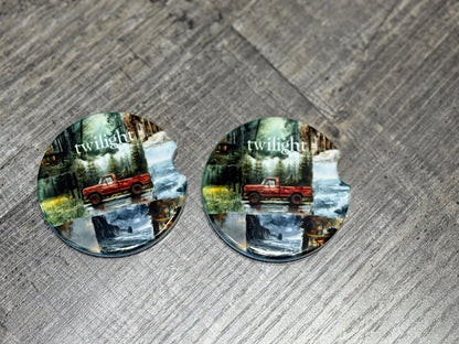 Twilight Forest & Red Truck Car Coasters – Bella, Jacob, Edward Aesthetic Set