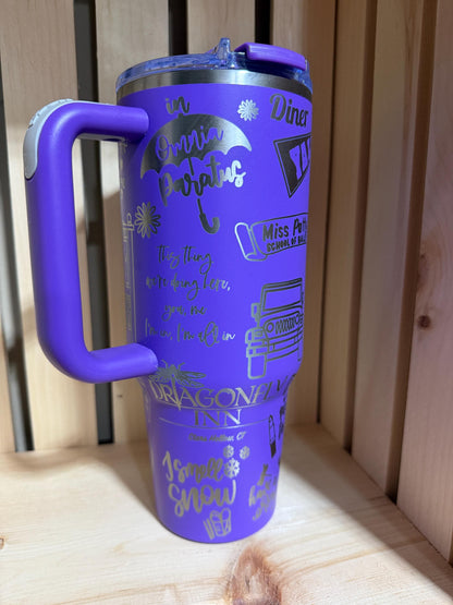 Gilmore Girls 40oz Engraved Tumbler | Stars Hollow Stanley Style Cup | Luke’s Coffee Travel Mug | Bookish TV Show Gift | Purple Tumbler