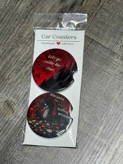 Throne of Glass Inspired Car Coasters – Abraxos & “Rattle the Stars” Set