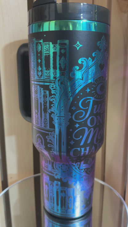 Bookish 40oz Engraved Tumbler with Handle | Just One More Chapter Tumbler | Rainbow Engraved Reader Gift | Book Lover Cup | Library Aesthetic